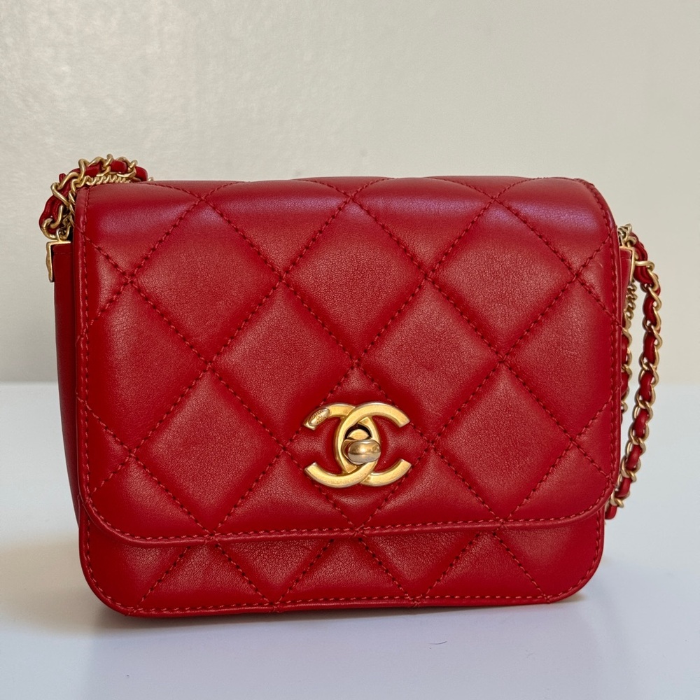 Chanel Cambon Mini Red Lambskin Flap Bag - Picture 6 of 14